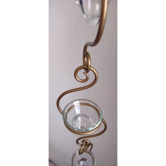Gold Metal Wall Sconce 3 Candle Holder scroll hanging bracket 30" - Picture 13 of 15